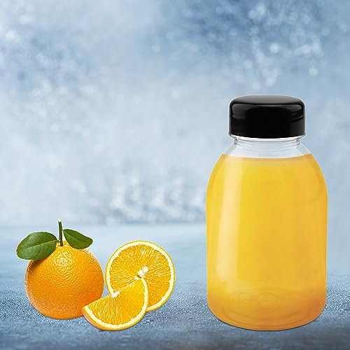 DAKFOOK 30 Pack 250ml 8oz Reusable Clear Drink Containers for Juice, Other Beverages, D:6.5 x H:11.5cm Clear Plastic Juice Bottles with Black Lids, Empty Juicing Bottles Smoothie Containers