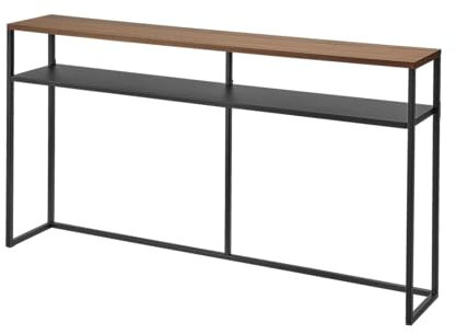 YAMAZAKI 2029 TOWER Console Table with Shelf, black, Steel/Wood, 126 x 20.5 x 65 cm