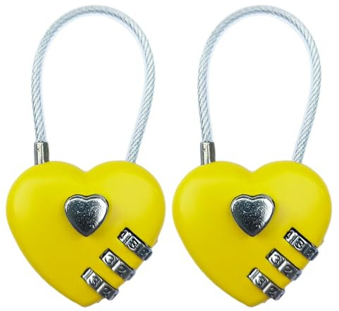LITAITAI Heart Locks, Love Padlock, Small Locker Locks，Love Lock for Jewelry Storage Box Locker Decor Valentine Gift,Combo Lock,Gym Locker Lock (2PCS, Macaron Yellow)