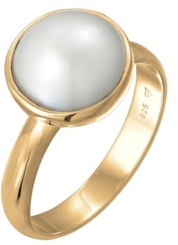 Nenalina Ring Silber 925 Damen Verlobungsring vergoldet Silberring Gold Damenring mit Mabe Perle weiß (10 mm)
