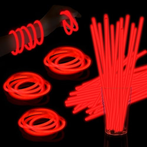 Taikula 60 Stück 20,3 cm Leuchtstäbe Armband Bulk Glow Sticks mit 60 Steckverbindern Neon Glow In The Dark Partyzubehör für Weihnachten Urlaub Dekoration Party Karneval (Rot)