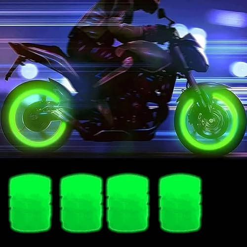 Donubiiu Glow In The Dark Tire Valve Caps, Luminous Car Tire Valve Stem Caps, Light Up Tire Valve Caps, Universal Fluorescent Glowing Valve Caps for Cars, Bicycle, Trucks, SUV, Motorbike (4pcs Green)