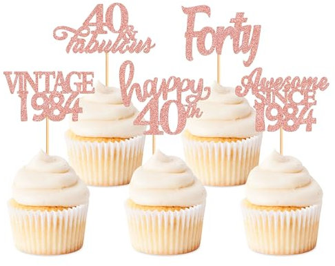 Blumomon 30 Pcs Rose Gold 40th Happy Birthday Cupcake Toppers Happy 40 Cupcake Topper Cheers to 40 Fabulous 1985 Cake Decoration for 40th Birthday Party Decoration 40th Anniversary Cake Decoration