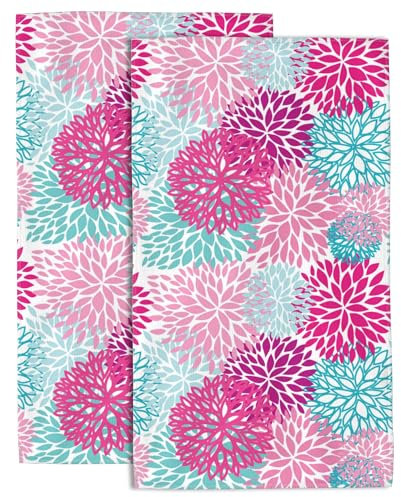 Wotinsi Handtücher, Set mit 2 hellen floralen Handtüchern für Badezimmer, weich, saugfähig, dekorative Handtücher, Geschirrtücher für Küche, Sport, Fitnessstudio, Yoga, Heimdekoration, 35,6 x 71,1 cm