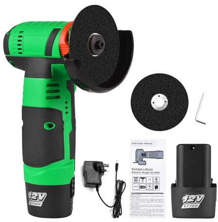 Sunydog 12V Cordless Angle Grinder Tool Kit Portable Lithium Electric Angle Grinder 19500rpm Mini Rechargeable Power Cutter with 2pcs Batteries 2pcs Grinding Discs for Grinding Polishing Cutting Rust