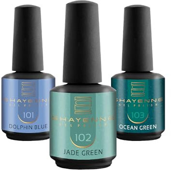 SHAYENNE UV Nagellack Set -MADE in GERMANY 3 Stück - 101 Dolphin Blue Blau 15 ml - 102 Jade Green Grün 15ml - 103 Ocean Green Glitter 15ml Gel Farblack Gellack Nagel Lack Nail Polish Nagelgel