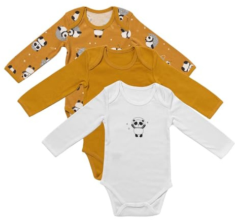 schlummersack Baby Body Langarm Set Unisex Panda Größe 74 6-9Monate | 3 Stück Baby Body Mädchen Junge | Body Baby - Babybody 100% Bio Baumwolle Pack