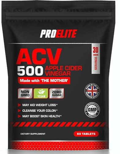Apple Cider Vinegar Tablets 5000mg - ACV with Mother - 60 High Strength Vegan Tablets from UK Grown Apples, Alternative to Apple Cider Vinegar Tablets - Raw & Unfiltered - PROELITE