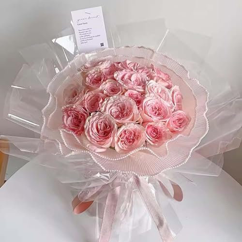 Blumen-Geschenknetz,4 Yard 28cm Blume Wrapping Mesh Garn,Geschenkpapier für Blumenladen,Perlen Falten Gewellt Blumenstrauß Geschenkverpackung Papier für Hochzeit,Geburtstag Dekoration(Pink)