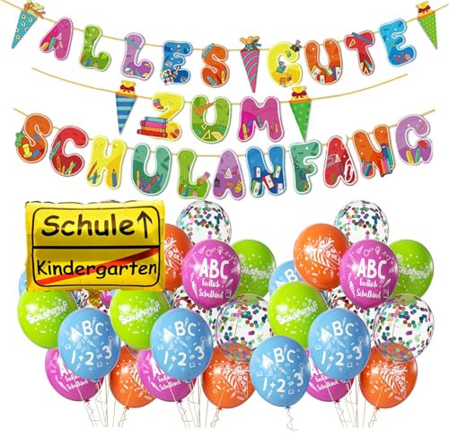 Einschulung Deko Bunt SCHULANANG Girlande Sipeayan 25 Stk Luftballons Einschulung mit Schriftzug Schulkind Zuckertüte Schule Folienballon für Schuleinführung Einschulungsfeier Mädchen Jungen