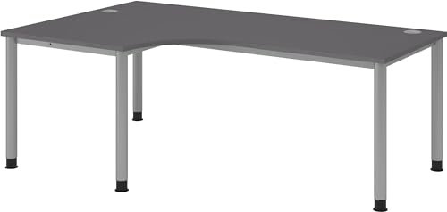 bümö höhenverstellbarer Eckschreibtisch H-Serie 200x120 cm in Graphit, Gestell in Silber - Schreibtisch L Form, großer Tisch für's Büro, Computertisch höhenverstellbar