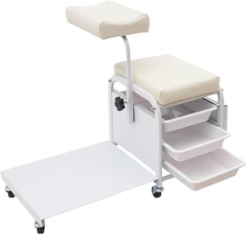 PODEC Foot Bath Spa Trolley Cart, CAdjustable Pedicure Stool with 3 Detachable Shelves and 360° Rotating Hand Support, Pedicure Stand Salon Foot Massage Station, for Foot Bath SPA