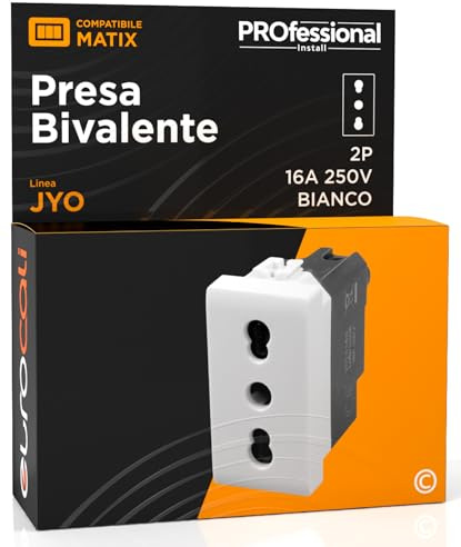 Prise électrique italienne 2P+T bivalente 10/16A 250 V prise de courant bipasso Pluristandard de mur couleur blanche fruits compatibles avec BTicino Matix Séries Résidentielles 518B