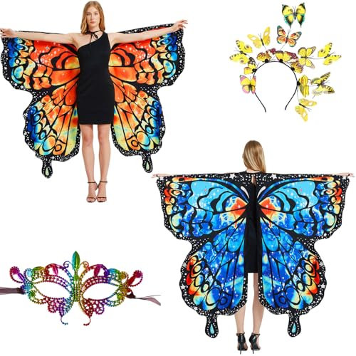 LYL. Ling Erwachsene Schmetterlingsflügel, Doppelseitige Erwachsene Feenflügel, Halloween Kostüme für Frauen Bunter Schmetterlingsumhang (#010)