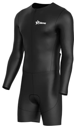 Sikma Herren Radsport-Skinsuit, gepolstert, einteilig, Trisuit, Bike-Top, kurz, Schwarz, lange Ärmel, L