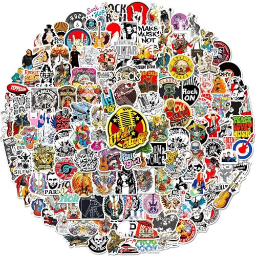 Rock and Roll Sticker, 200 Stück Rock Band Punk Aufkleber, Classic Rock Aufkleber Set, Vinyl Waterproof Cool Stickers, Trendy Music Band Sticker Packs für Skateboard, Laptop, Gitarre, Gepäck