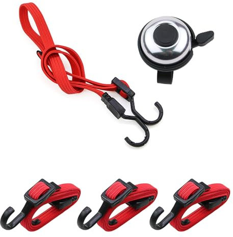 3 Stück Fahrrad Spanngurt, DEANKEJI GummibäNder mit Haken, Spanngurt Fahrrad, mit 1 Fahrradklingel Enthalten, für Gepäckbindung von Fahrrädern, Motorrädern und Geländefahrzeugen