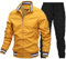 Zweiteiler Herren Trainingsanzug Y2K Sweatshirt Mit Taschen Strand Outfit Set Jogginganzug Freizeit Baumwolle Leinen Anzug Casual Sportanzug