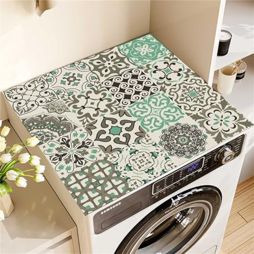 housse machine a laver, tapis protection dessus de lave linge top, souple découpable, imperméable, décor, Housse universelle Machine a Laver pour Machine à Laver Ou Sèche-Linge (Green,60x60cm)