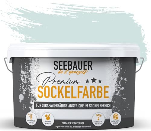 SEEBAUER diy Sockelfarbe Blau 2,5L für Außen (No. 823 Arctic Blue) Rissfüllende Spezialfarbe für Fassade, Sockel und Dach - Geeignet für Putz, Mauerwerk und Beton