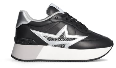 Liu Jo Dreamy 03, Sneaker da Donna in Pelle (Black/Silver, Sistema Taglie Calzature EU, Adulto, Numero, Media, 37)