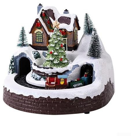 URPIZY Weihnachts-Spieluhr, drehbarer Weihnachtsmann mit Zug im Dorf, farbige LED-Lichter für Ehefrau, Mutter, Freundin, Tochter, Sohn, Weihnachtsschmuck (Baum)