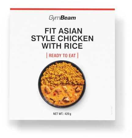 GymBeam Pasto Proteico FIT Ready to Eat - Pollo con Riso in Stile Asiatico - Delizioso, Ricco di Proteine e Nutrienti, Ideale per Viaggi ed Escursioni, Facile da Preparare, Con Latte di Cocco, 420 g