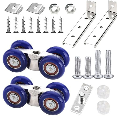 2 Piezas Kit Ruedas para Puertas Correderas, Herrajes Puertas Correderas, Azules Ruedas Puerta Corredera, para Puertas de Armario, Puertas de Madera, Puertas Correderas de Vidrio (2)