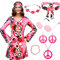 Crusward 60er 70er Hippie Kostüm Damen Set Mit Hippie Kleid Und Hippie Accessoires, 70er 60er Jahre Outfit Damen Flower Power Disco Faschingskostüme Hippie Für Karneval Cosplay (Rosa, XL)