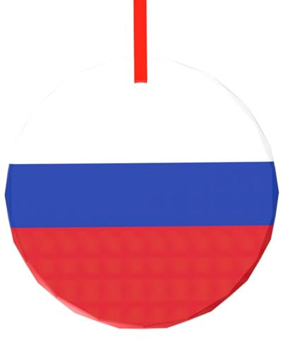 Runder Glasanhänger mit russischer Flagge, exquisit, 7,9 cm, hängende Weihnachtsbaumdekoration, Weihnachtsschmuck