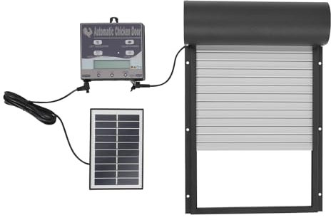 Automatische Hühnertür mit Fernbedienung, Wasserdicht Elektrische Hühnerklappe mit LCD Display, Timer und Lichtsensor, 4 Modi Hühnerklappe Solar, Intelligenter Einklemmschutz (Schwarz)