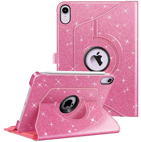 Fintie Rotating Case for iPad Mini 7 (A17 Pro, 7th Generation) 2024 / iPad Mini 6 (6th Gen) 8.3 Inch - 360 Degree Swiveling Stand Protective Back Cover, Auto Wake/Sleep, Glittering Pink