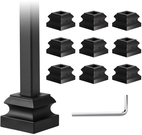 10 Pack Wrought Iron Balusters Shoes Flat Shoes with Allen Wrench for 1/2 Inch Stair Baluster, Metal Railing Indoor Spindles Banister