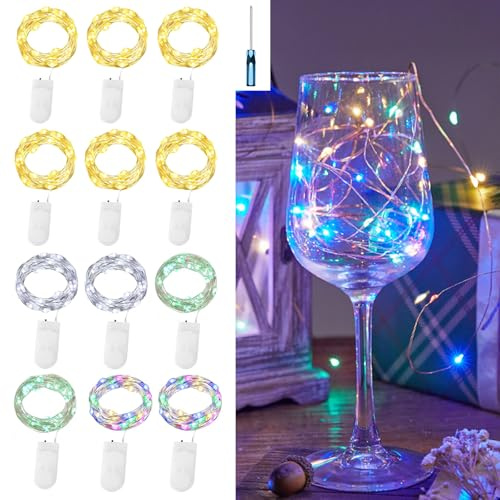 Meision Lichterkette Innen 12 x 2m 20LED Micro Lichterkette Batterie | LED Lichterkette mit Konstantem Licht Modi, für Weihnachtsdeko, Party, Room--6Warmweiß 2Grüner 2Bunt 2Weiß