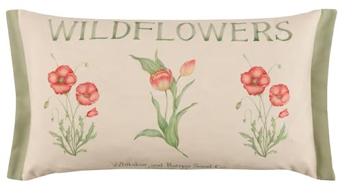 Voyage Maison Wildflowers Outdoor Cushion – Water-Resistant UV-Protected Floral Watercolour with Gingham Reverse (Oasis - 30x50cm)