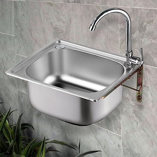 CAFIEDR Küchenspüle Badezimmer-Handwaschbecken, platzsparendes Handwaschbecken aus Edelstahl mit Wasserhahn und Abfluss, Mehrzweckspüle Einzelbeckenspüle für Restaurant(45x39cm)