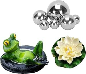 KARELLS Miniteich Deko Set Schwimmfrosch, Lustige Frosch Garten Dekorationen Mit 6 Silber Kugeln und 1 Lotusblüte, Grün Frosch Balkon Garten TeicheTopfdekorationen