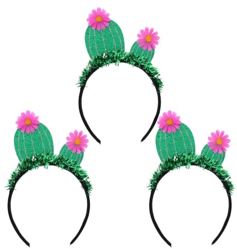 VICASKY Kaktus Haarreif 3er Set : Lustiges Kaktus Kostüm Zubehör für Damen & Mädchen - Buntes Stirnband mit Quasten für Karneval, Festival & Sommerparty - Premium Kopfschmuck