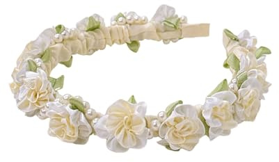 DIPZO Hårband med 3D-Blommor, Blommigt Hårtillbehör för Kvinnor, Brudar och Prinsessor, För Bröllop, Kommunion, Dop och Karneval, Elegant Hårkrans för Fester, Beige