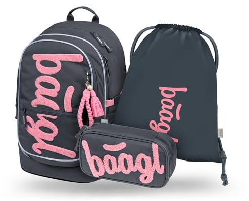 Baagl Schulrucksack Set Mädchen 3 Teilig Schultasche 25 l - Logo Rosa