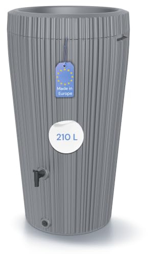 YourCasa Regentonne 210 Liter [EcoVase] mit Wasserhahn - Bepflanzbar - Regenfass Frostsicher Kunststoff - Regenwassertonne - Regenwassertank Garten Wassertank Regensammler (Grau)