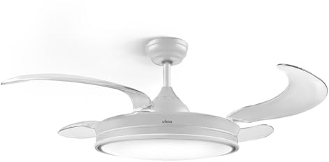 Ufesa Ventilador de Techo Seoul, Motor DC 40W, Silencioso y Eficiente, 106 cm, Lámpara LED Integrada 48cm, 4 Aspas Retráctiles, 3 Tonos de Luz, 6 Velocidades, Temporizador, Mando a Distancia, Blanco