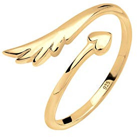 Elli Ring Damen Herz Flügel Offen in 925 Sterling Silber vergoldet