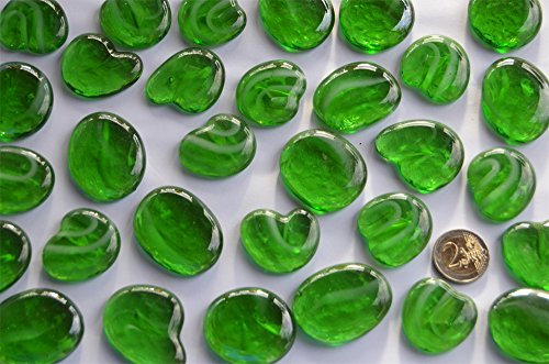 Bazare Masud e.K. 4 Stück Deko Glassteine Glas-Pebbles Gemustert 4-5 cm grün Glasnuggets ca. 70g