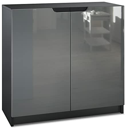 Vladon Sideboard Logan, Made in Germany, Kommode mit 2 Türen, Schwarz matt/Grau Hochglanz (82 x 78 x 37 cm)