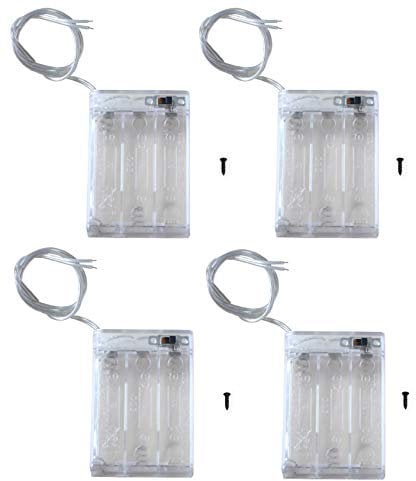 LAMPVPATH (Pack of 4) 3 AA Battery Holder with Switch, 4.5V Battery Holder with Switch, 3X 1.5V AA Battery Holder with Leads and Switch - Transparent