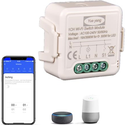 Yueyang Wifi Smart Light Switch - Módulo interruptor - Aplicación Smart Life/Tuya - Mando a distancia - Compatible con Alexa Echo Google Home