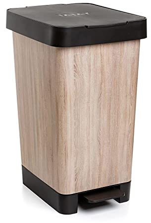 Tatay Cubo de Pedal Smart, 25L de Capacidad, Pedal Retráctil, Polipropileno, Libre de BPA, Bolsa Basura 30L. Color Madera. 26 x 36 x 47cm, Mediano