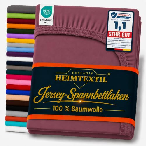 EXKLUSIV HEIMTEXTIL Jersey Spannbettlaken Premium 200 x 220 cm Bordeaux | 100% Baumwolle - 140 gsm - Oeko - Tex Zertifiziert - Steghöhe 40 cm - geeignet für Matratzenhöhe 35 cm