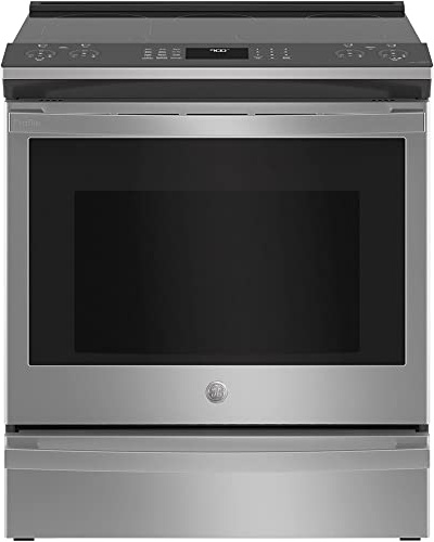 GE Profile PSS93YPFS 30 SlideIn Smart Electric Range with 4 Radiant Heating Elements, 5.3 Cu. Ft. True Convection Oven, Storage Drawer, WiFi, Self Clean with Steam Option,